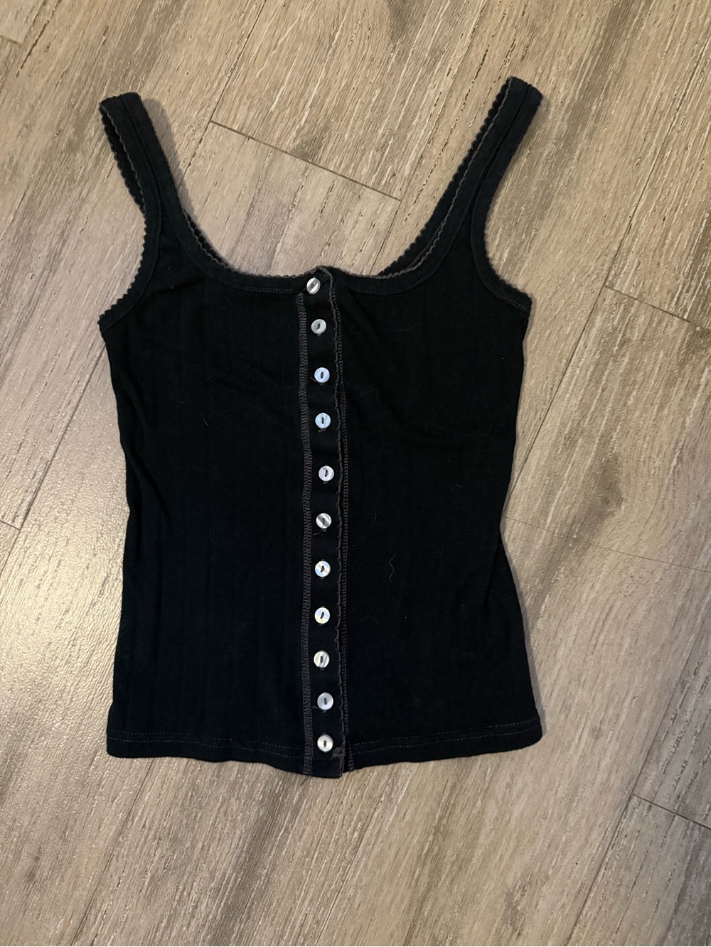 Free People Navy Ribbed Button-Front Tank - Picture 2 of 4